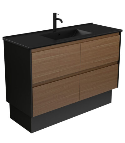 Dolce Matte Black Amato 1200 Walnut Vanity On Kick, Satin Black Panels