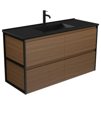 Dolce Matte Black Amato 1200 Walnut Wall Hung Vanity, Matte Black Frames