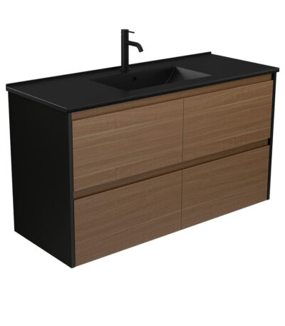 Dolce Matte Black Amato 1200 Walnut Wall-Hung Vanity, Satin Black Panels