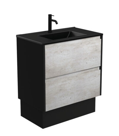 Dolce Matte Black Amato 750 Industrial Vanity On Kick, Satin Black Panels