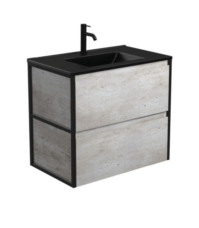 Dolce Matte Black Amato 750 Industrial Wall-Hung Vanity, Matte Black Frames