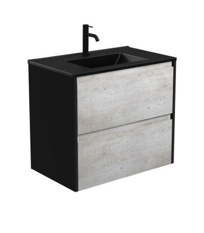 Dolce Matte Black Amato 750 Industrial Wall-Hung Vanity, Satin Black Panels