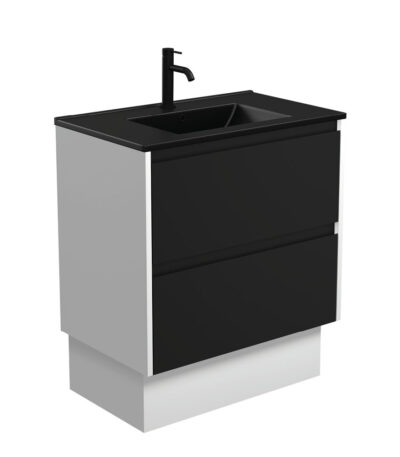 Dolce Matte Black Amato 750 Satin Black Vanity On Kick, Satin White Panels