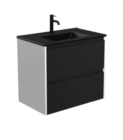 Dolce Matte Black Amato 750 Satin Black Wall-Hung Vanity, Satin White Panels