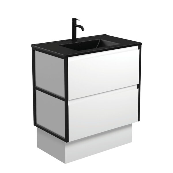 Dolce Matte Black Amato 750 Satin White Vanity On Kick, Matte Black Frames