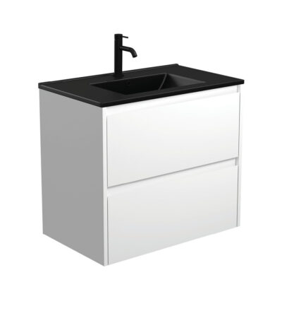 Dolce Matte Black Amato 750 Satin White Wall-Hung Vanity
