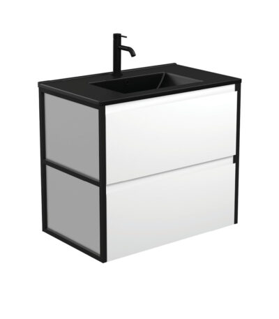 Dolce Matte Black Amato 750 Satin White Wall-Hung Vanity, Matte Black Frames