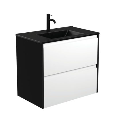 Dolce Matte Black Amato 750 Satin White Wall-Hung Vanity, Satin Black Panels