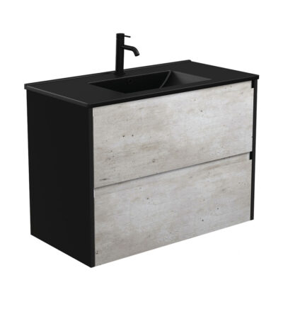 Dolce Matte Black Amato 900 Industrial Wall-Hung Vanity, Satin Black Panels