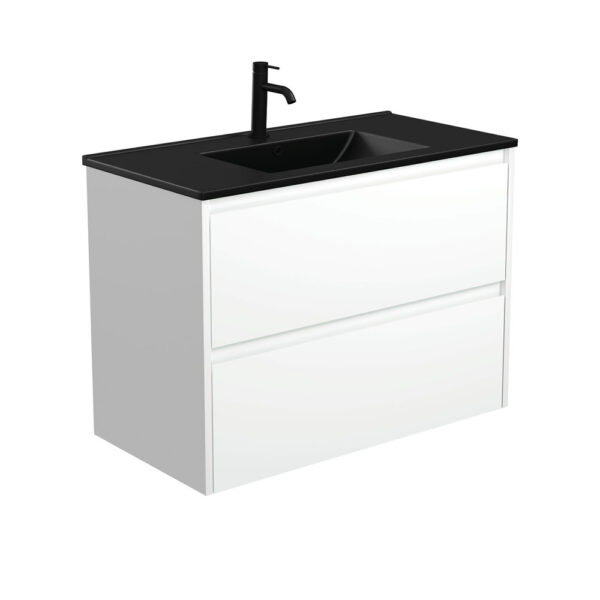 Dolce Matte Black Amato 900 Satin White Wall-Hung Vanity