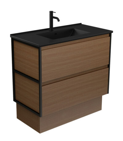 Dolce Matte Black Amato 900 Walnut Vanity on Kick, Matte Black Frames