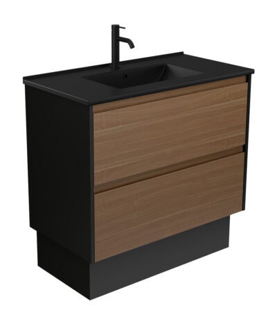 Dolce Matte Black Amato 900 Walnut Vaniyu on Kick, Satin Black Panels
