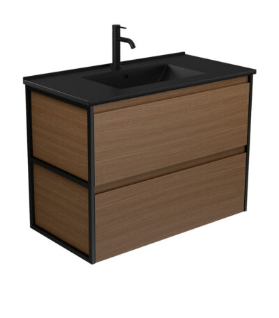 Dolce Matte Black Amato 900 Walnut Wall Hung Vanity, Matte Black Frames