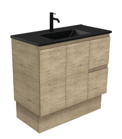 Dolce Matte Black Edge Scandi Oak 900 Vanity On Kickboard