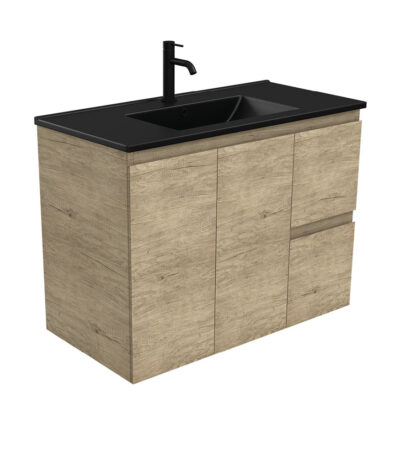 Dolce Matte Black Edge Scandi Oak 900 Wall-Hung Vanity