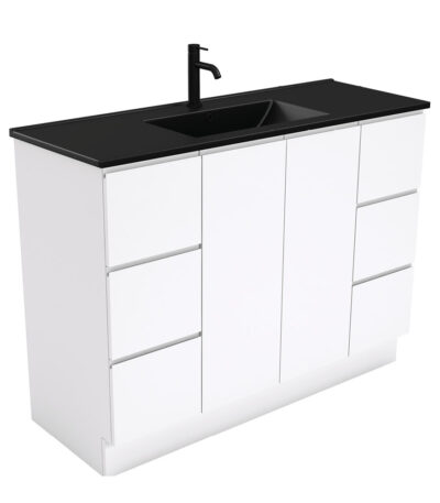 Dolce Matte Black Fingerpull Gloss White 1200 Vanity On Kickboard