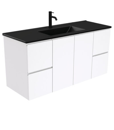 Dolce Matte Black Fingerpull Gloss White 1200 Wall-Hung Vanity