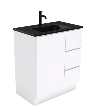 Dolce Matte Black Fingerpull Gloss White 750 Vanity On Kickboard