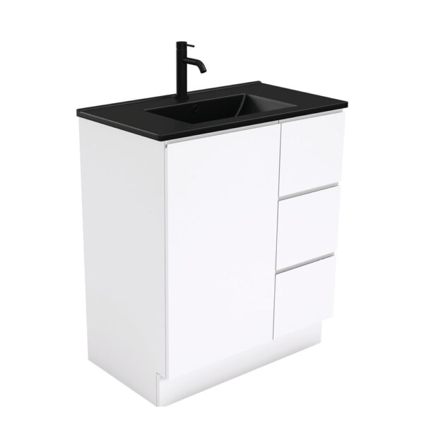 Dolce Matte Black Fingerpull Gloss White 750 Vanity On Kickboard