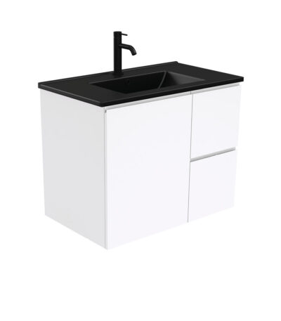 Dolce Matte Black Fingerpull Gloss White 750 Wall-Hung Vanity