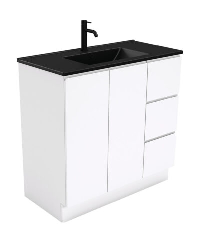 Dolce Matte Black Fingerpull Gloss White 900 Vanity On Kickboard