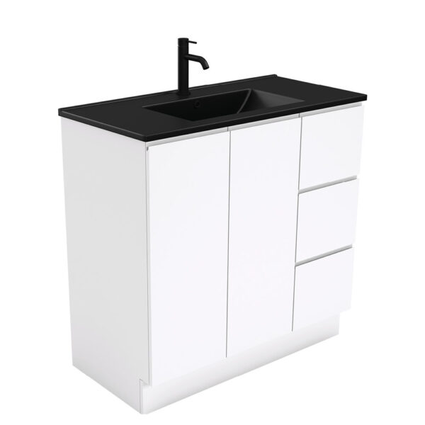 Dolce Matte Black Fingerpull Gloss White 900 Vanity On Kickboard