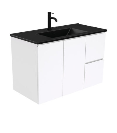 Dolce Matte Black Fingerpull Gloss White 900 Wall-Hung Vanity