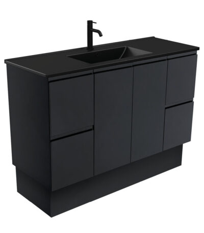 Dolce Matte Black Fingerpull Satin Black 1200 Vanity On Kickboard