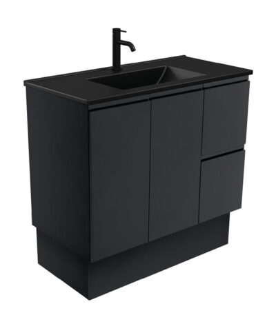 Dolce Matte Black Fingerpull Satin Black 900 Vanity On Kickboard