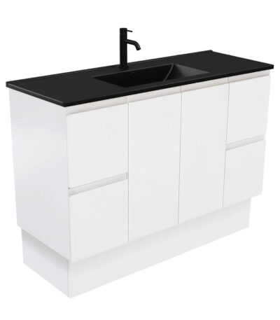 Dolce Matte Black Fingerpull Satin White 1200 Vanity On Kickboard