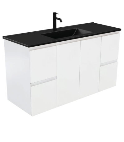 Dolce Matte Black Fingerpull Satin White 1200 Wall-Hung Vanity