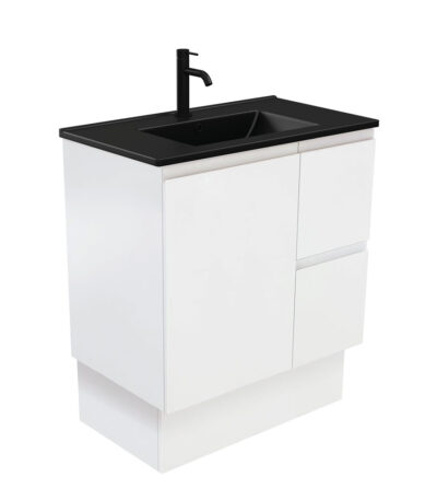 Dolce Matte Black Fingerpull Satin White 750 Vanity On Kickboard