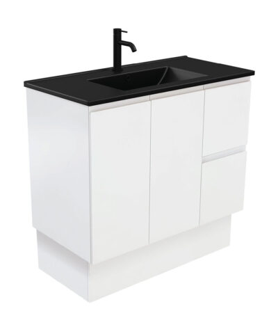 Dolce Matte Black Fingerpull Satin White 900 Vanity On Kickboard
