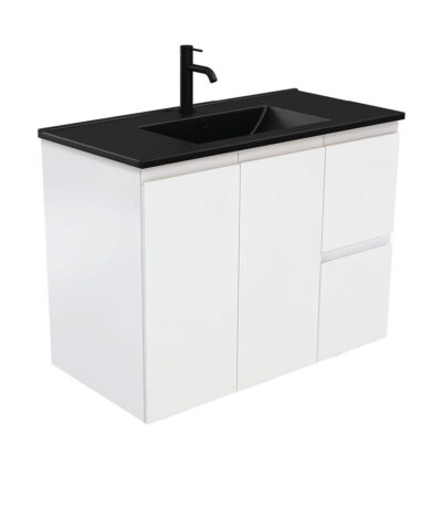 Dolce Matte Black Fingerpull Satin White 900 Wall-Hung Vanity