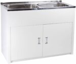 Double 45L Laundry Tub with Cabinet with Side Hole - Stainless Steel | DB652B
