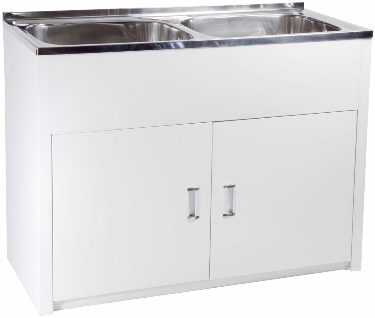 Double 45L Laundry Tub with Cabinet with Side Hole - Stainless Steel | DB652B
