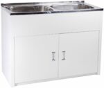 Double 45L Laundry Tub with Cabinet with Side Hole - Stainless Steel | DB652B