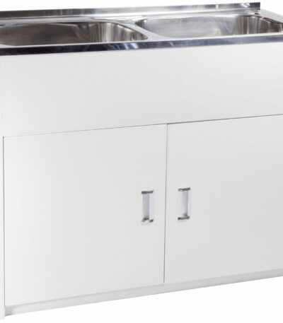 Double 45L Laundry Tub with Cabinet with Side Hole - Stainless Steel | DB652B