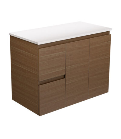 Edge Walnut 900 Wall-Hung Cabinet, Left Hand Drawers