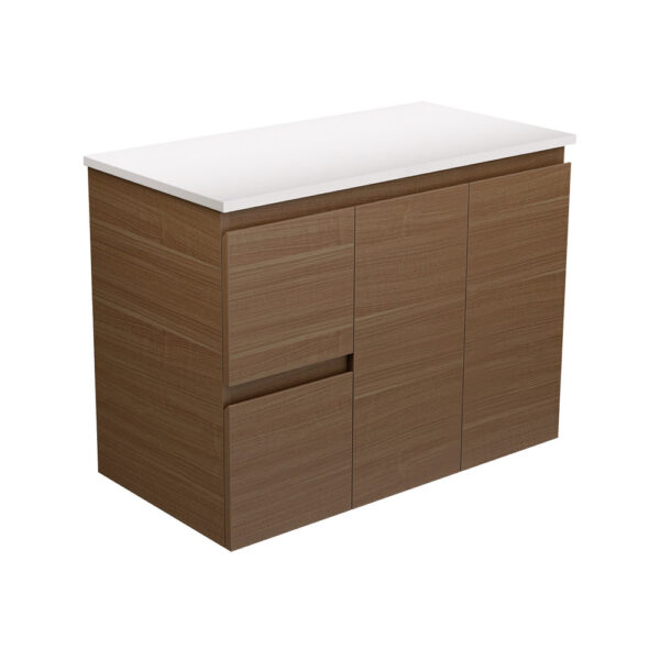 Edge Walnut 900 Wall-Hung Cabinet, Left Hand Drawers