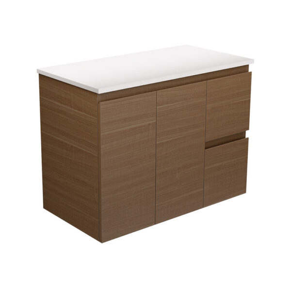 Edge Walnut 900 Wall-Hung Cabinet, Right Hand Drawers