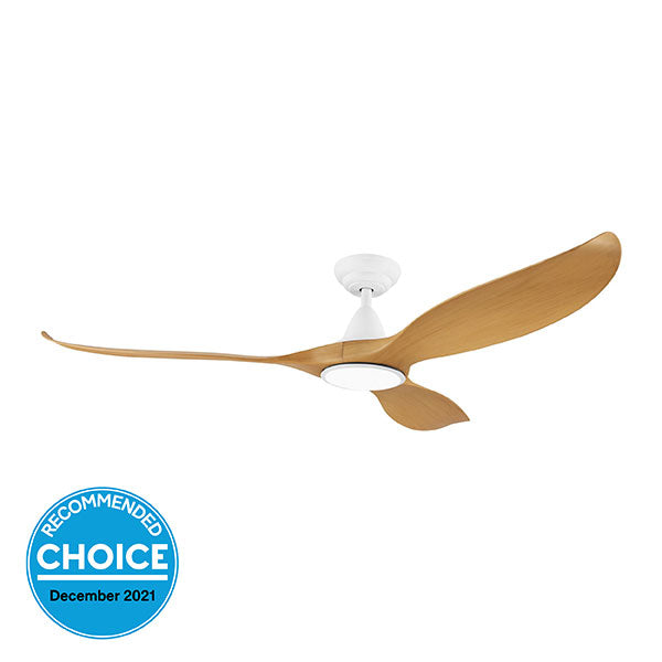 Eglo Noosa 60in 152cm DC Ceiling Fan with 18W LED CCT Light - White with Bamboo Finish