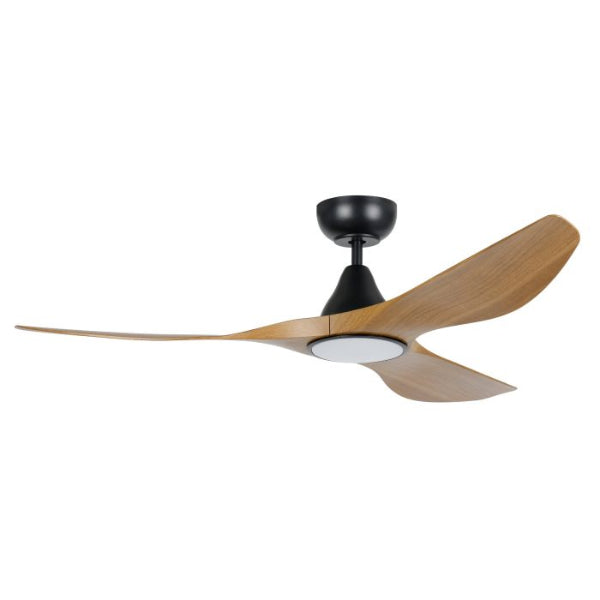 Eglo Surf 52in 132cm Ceiling Fan with 20W LED CCT Light - Black with Teak Finish