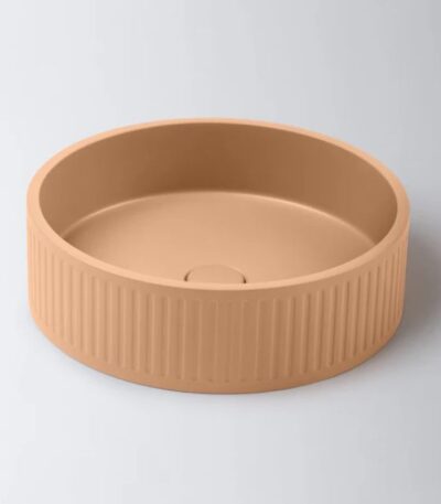 Eight Quarters 400mm Fluted Concrete Circle Above Counter Basin - Burnt Orange