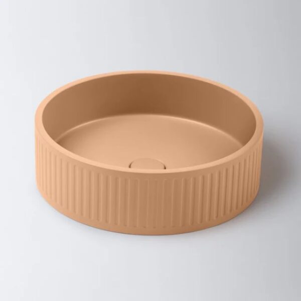 Eight Quarters 400mm Fluted Concrete Circle Above Counter Basin - Burnt Orange