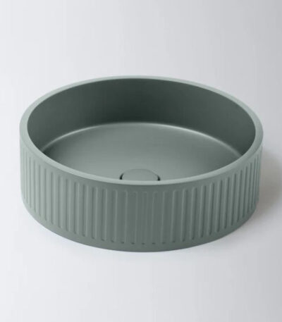 Eight Quarters 400mm Fluted Concrete Circle Above Counter Basin - Sage Green