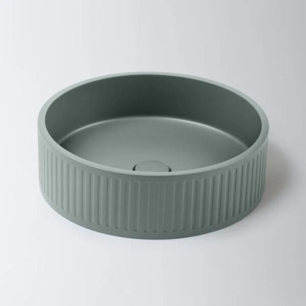 Eight Quarters 400mm Fluted Concrete Circle Above Counter Basin - Sage Green