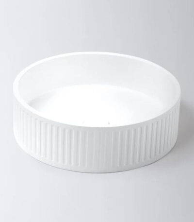 Eight Quarters 400mm Fluted Concrete Circle Above Counter Basin - White