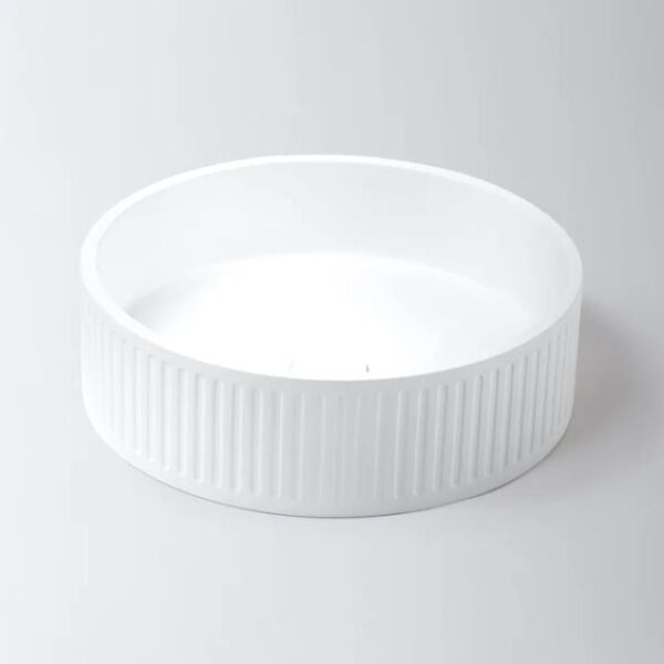 Eight Quarters 400mm Fluted Concrete Circle Above Counter Basin - White
