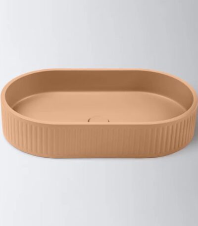 Eight Quarters 600mm x 350mm Fluted Concrete Pill Above Counter Basin - Burnt Orange